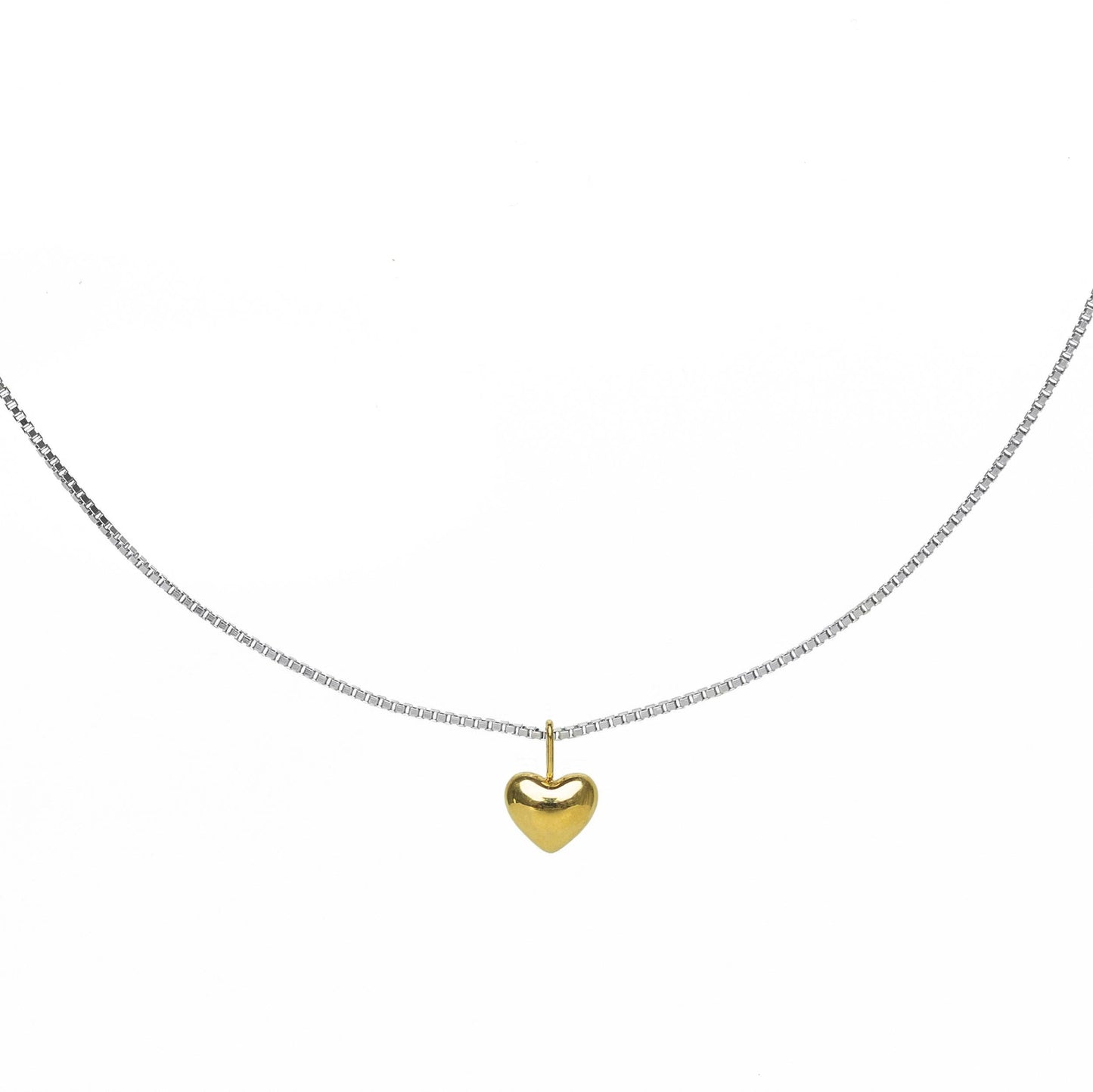 N- 108 Tiny Two-Tone Puffy Heart Necklace