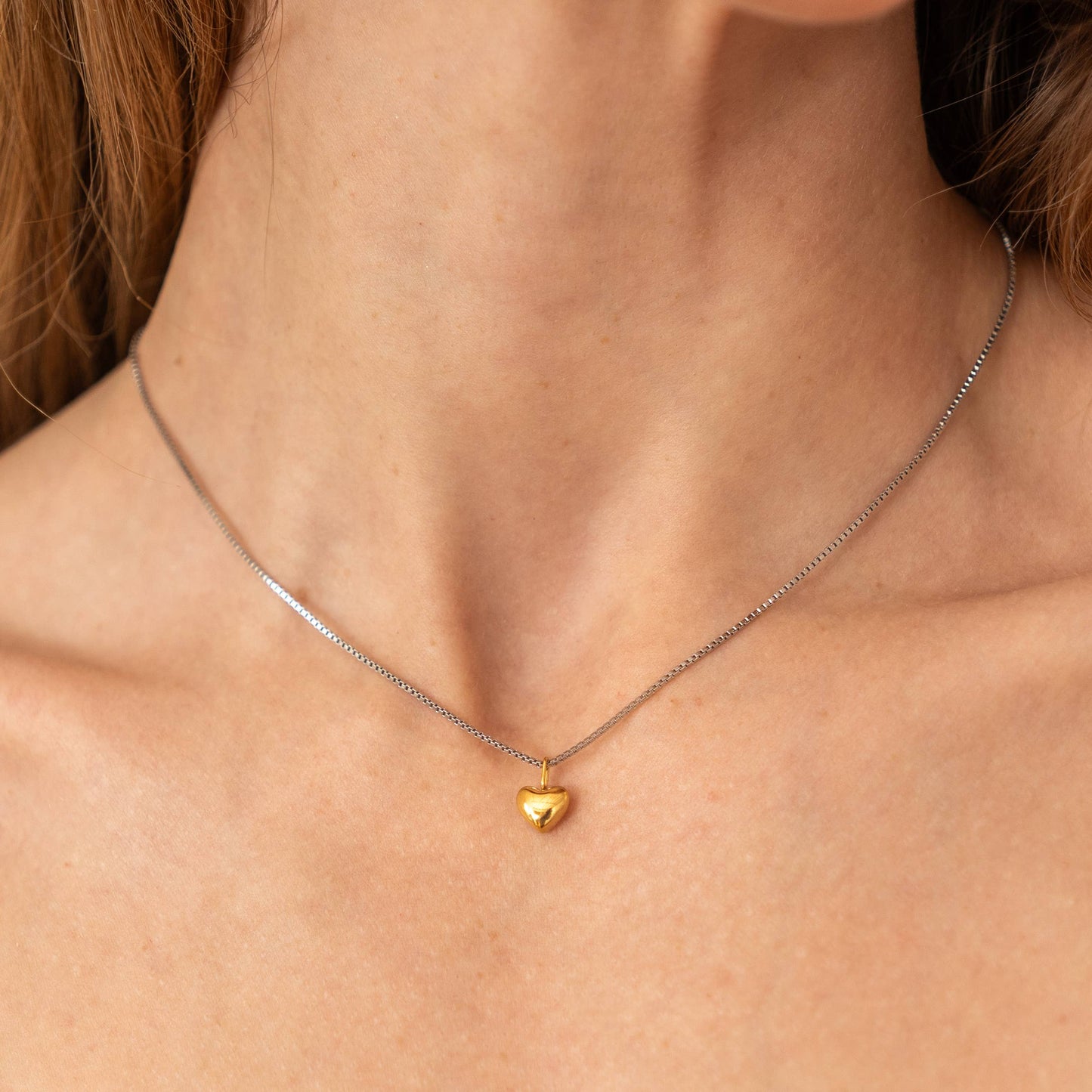 N- 108 Tiny Two-Tone Puffy Heart Necklace