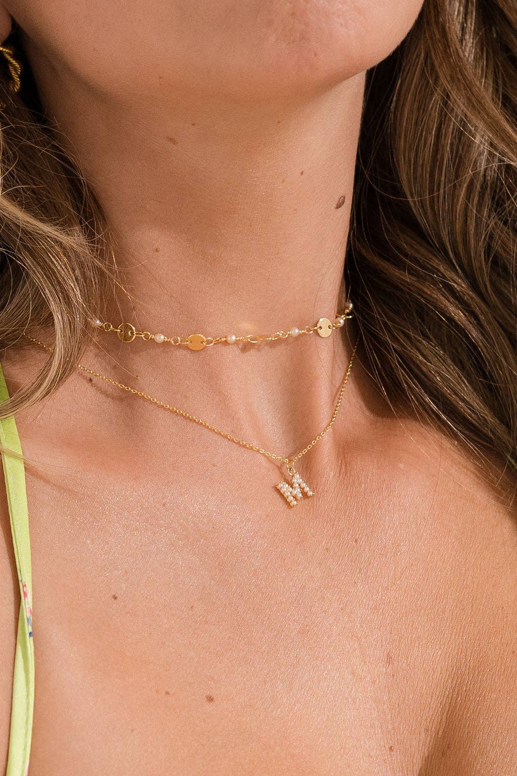 N-102 Dainty Love Pearl Initial Necklace