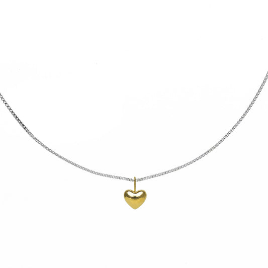 Tiny Two-Tone Puffy Heart Necklace