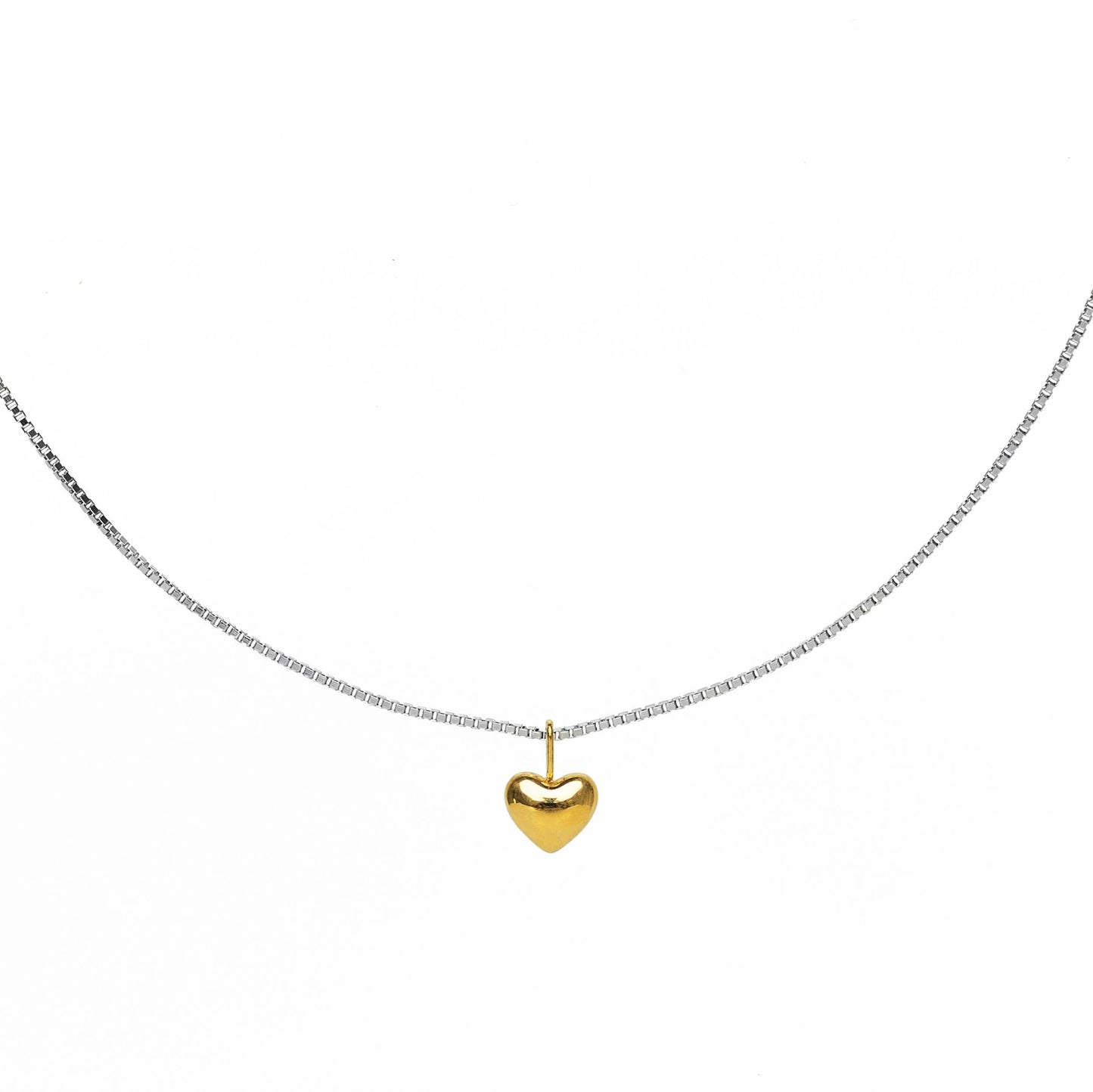 Tiny Two-Tone Puffy Heart Necklace